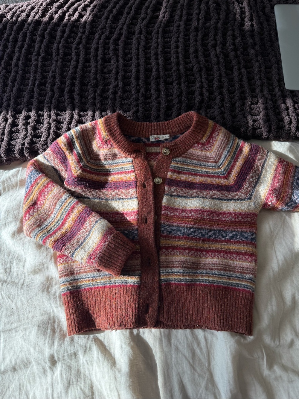 Faherty Rust Multi-Stripe Knit Cardigan